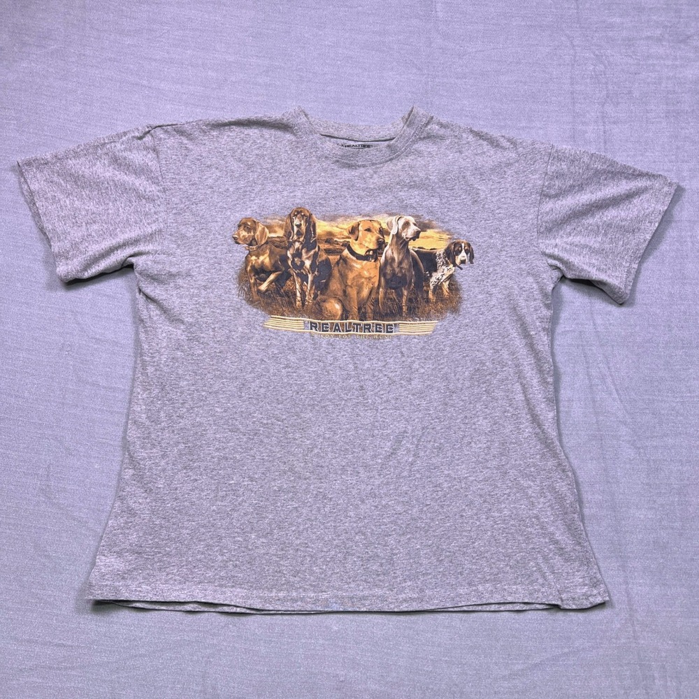 RealTree XL‎ Graphic T Shirt Men's Short Sleeve Dogs Ready for the Hunt Cotton